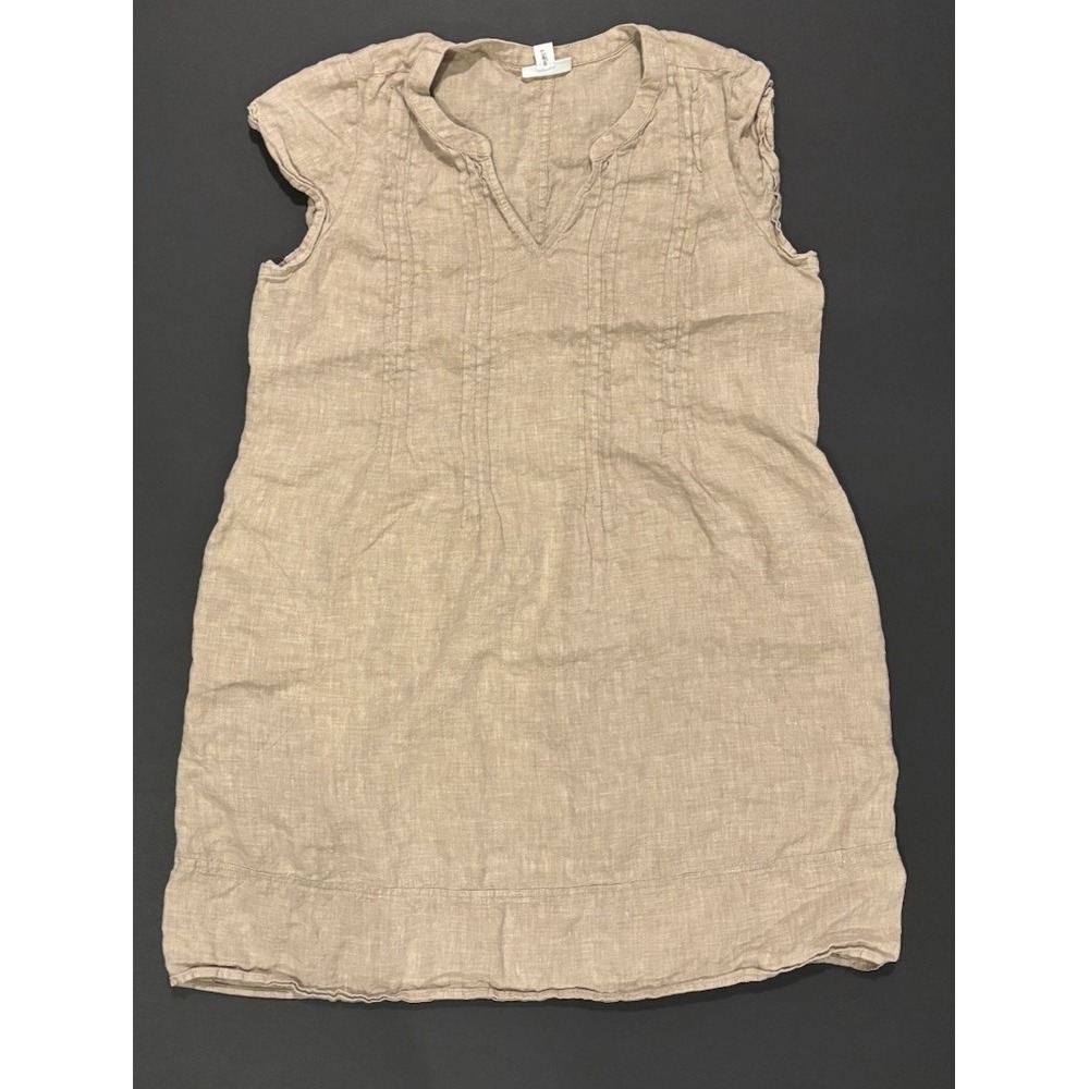 J. Jill Tan Linen Short Dress Sleeveless Pintuck Pleated Womens Petite M Brown